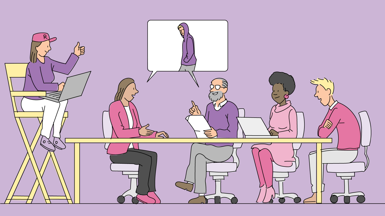 Illustratie van mensen die aanpak voor jongeren bespreken.